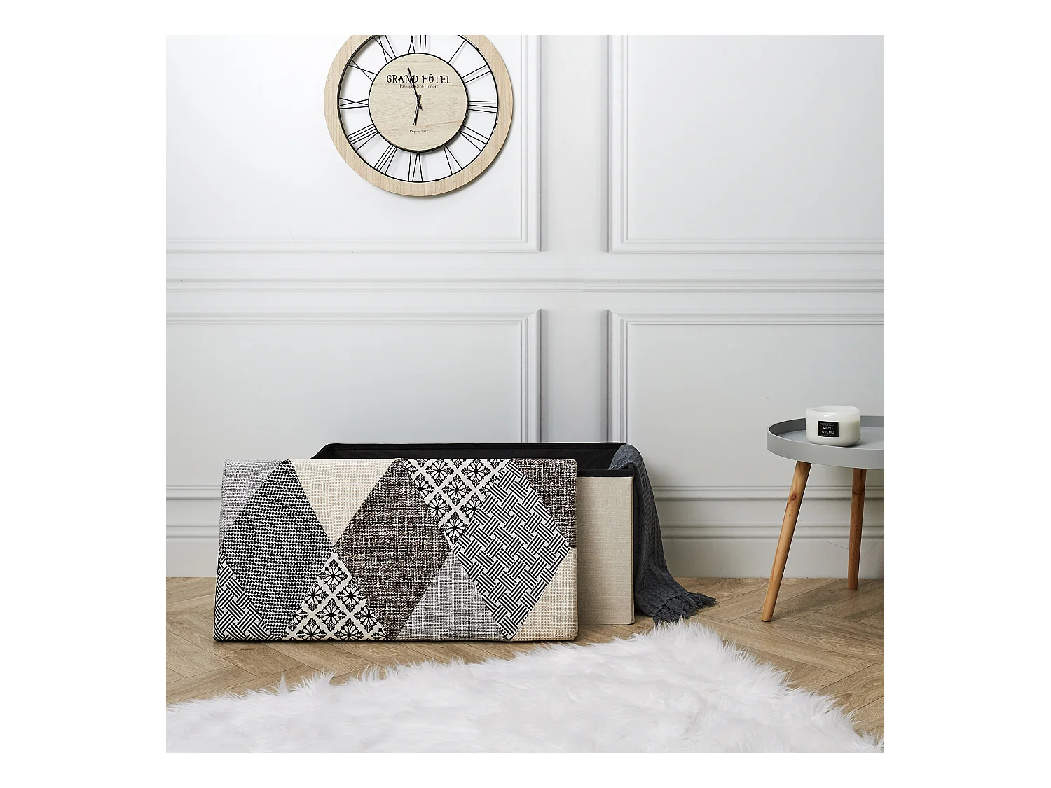 Coffre Banc Pliable Patchwork Gris Multicolore