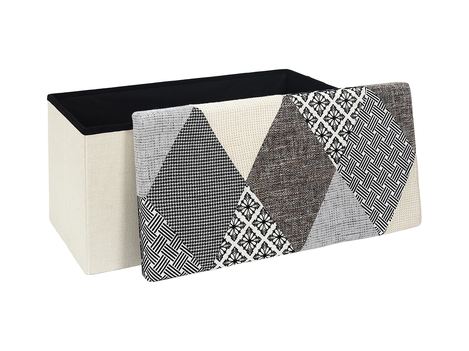 Coffre Banc Pliable Patchwork Gris Multicolore