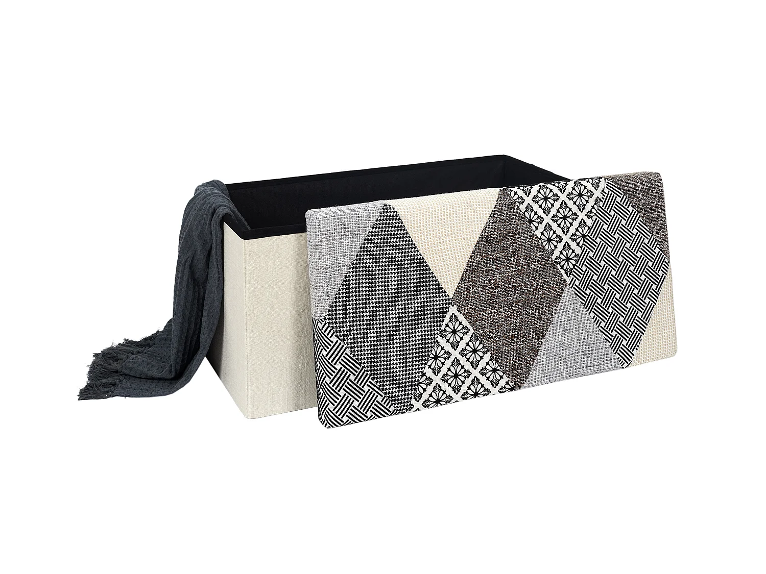 Coffre Banc Pliable Patchwork Gris Multicolore
