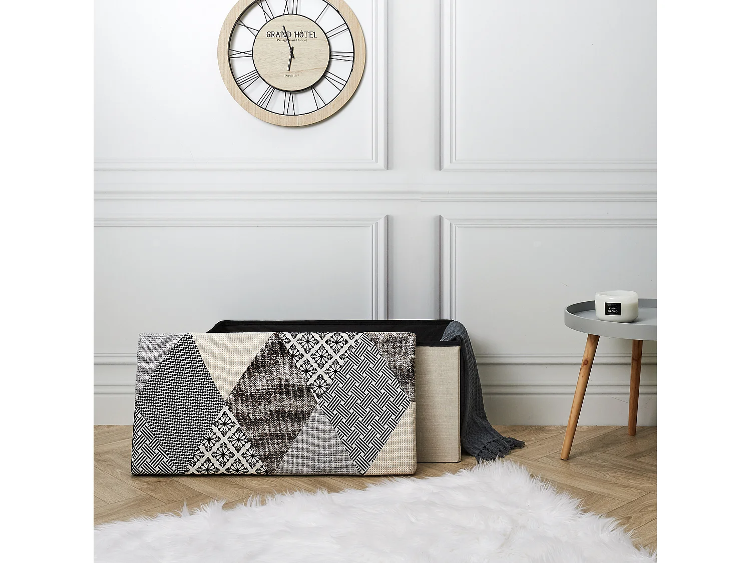 Coffre Banc Pliable Patchwork Gris Multicolore