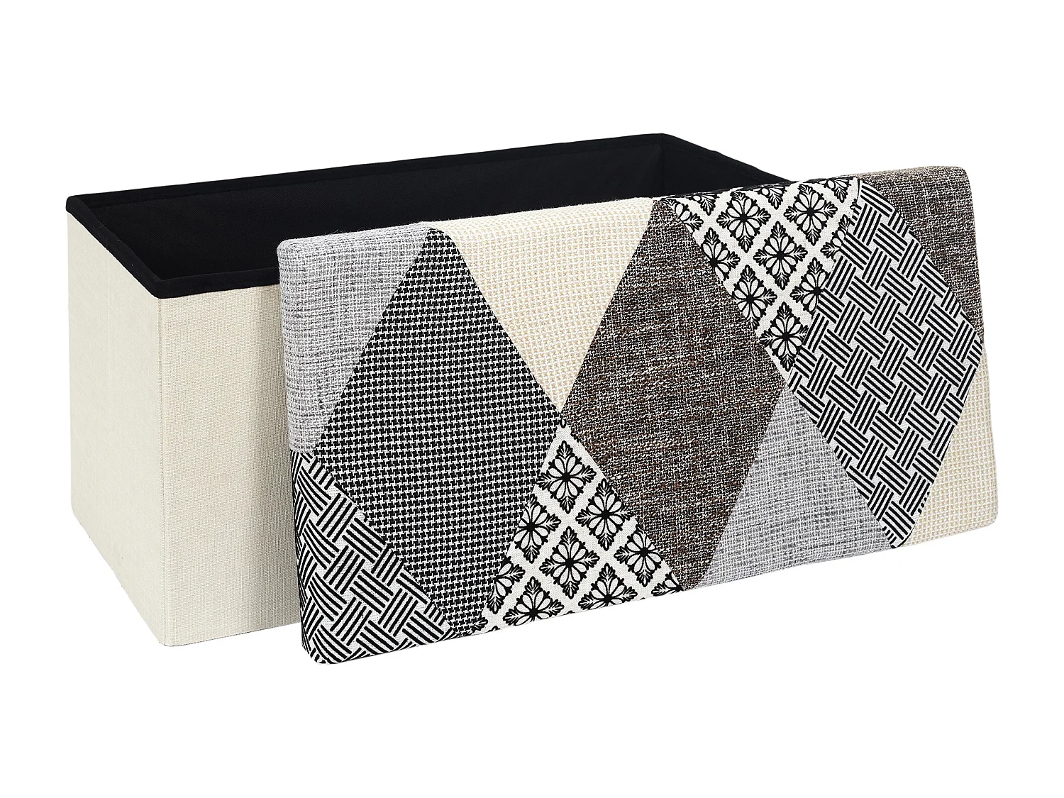 Coffre Banc Pliable Patchwork Gris Multicolore