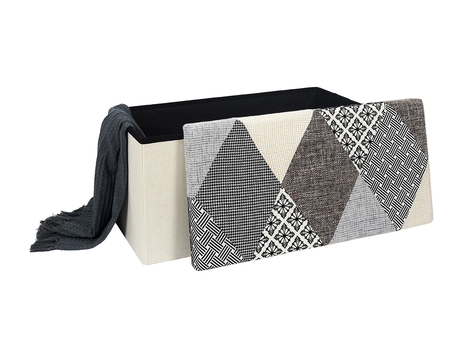 Coffre Banc Pliable Patchwork Gris Multicolore