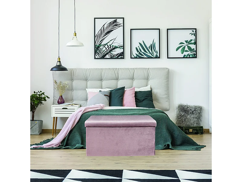 Coffre Banc Pliable Velours Cotele Giulia Rose Rose