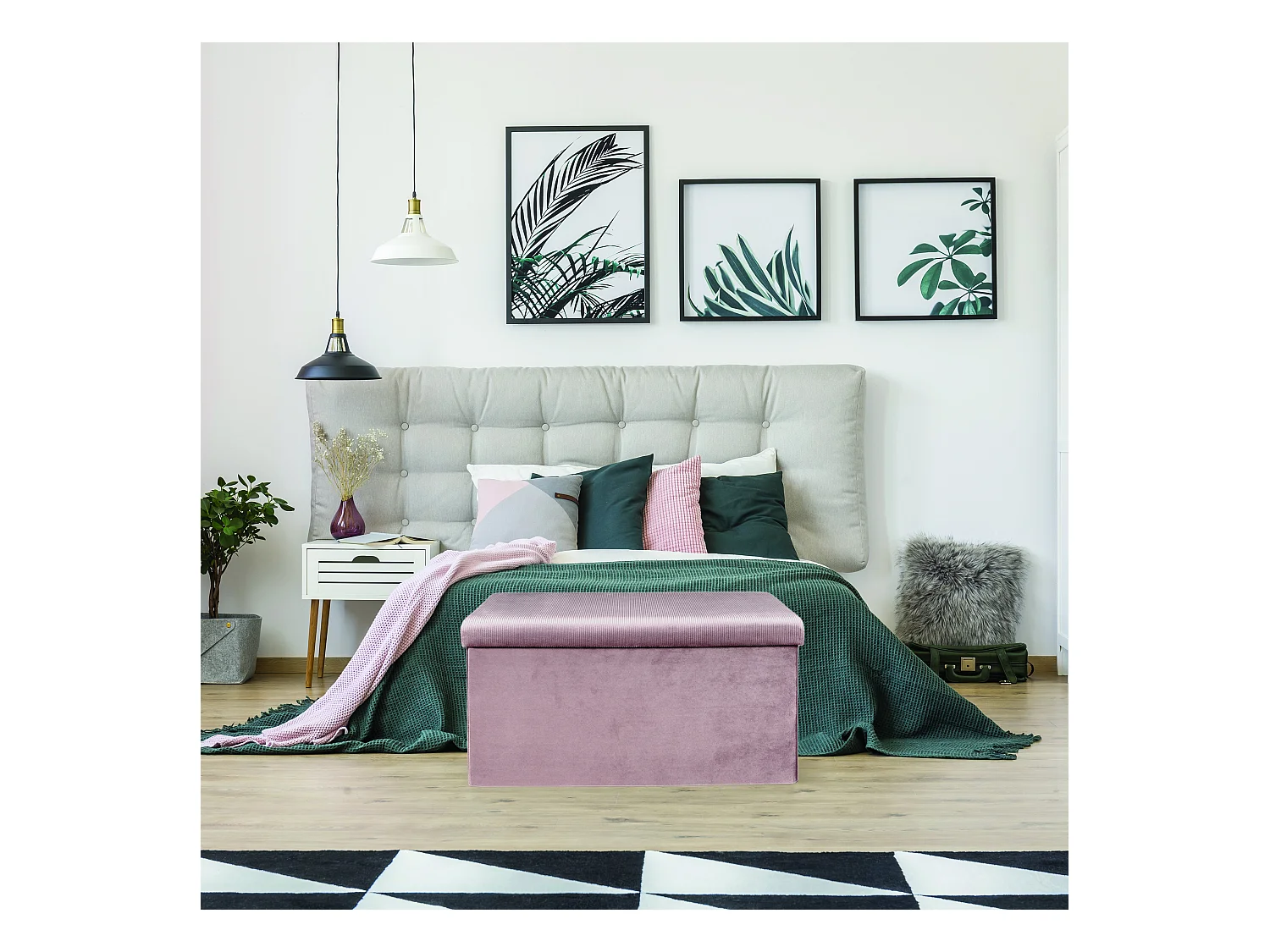 Coffre Banc Pliable Velours Cotele Giulia Rose Rose