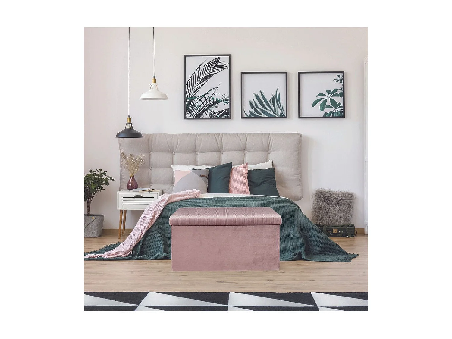 Coffre Banc Pliable Velours Cotele Giulia Rose Rose