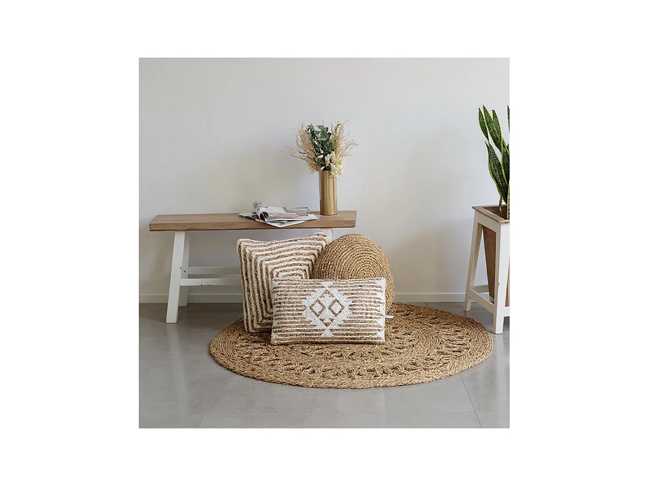 Banc blanc et bois naturel Baki