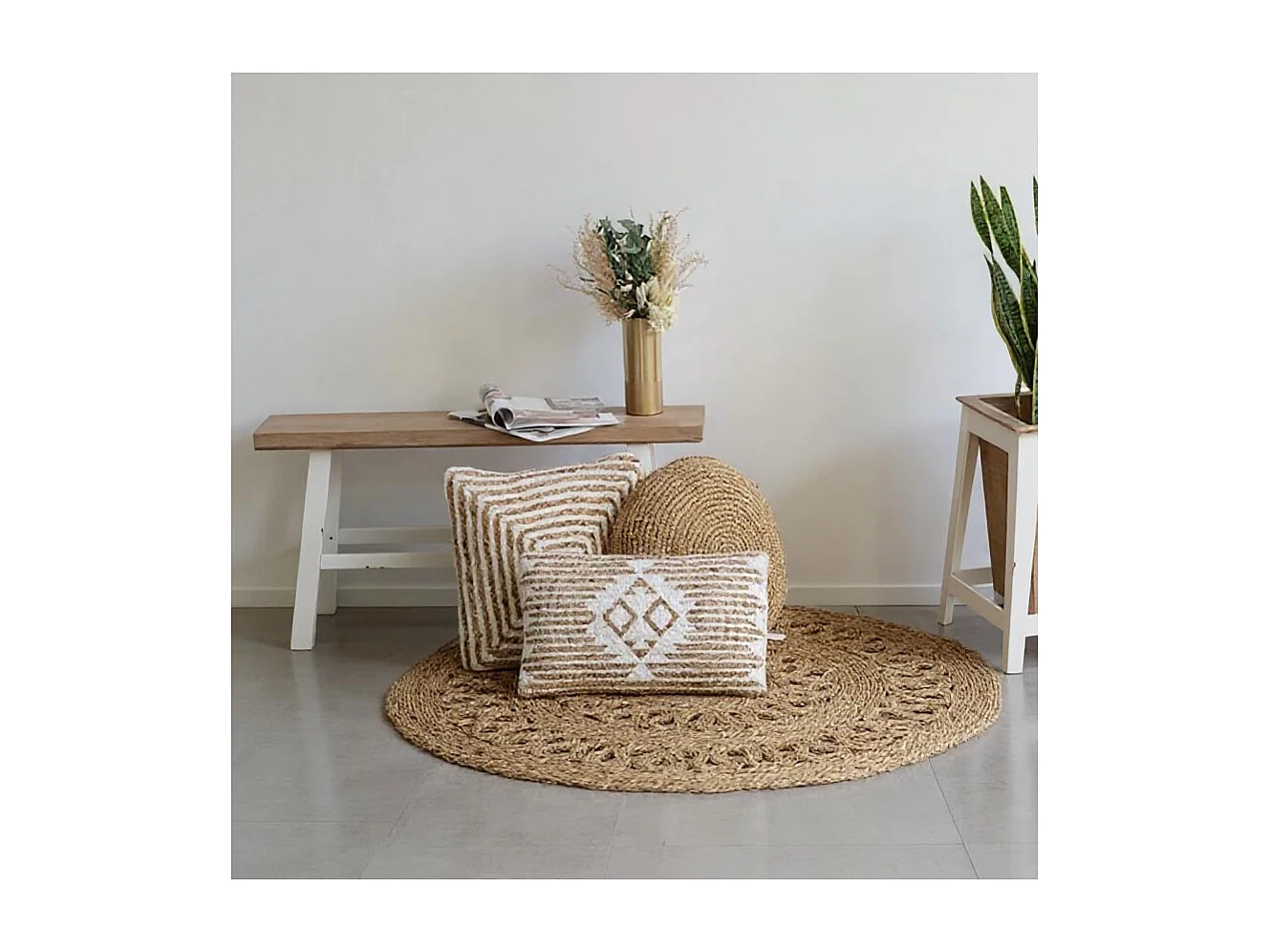 Banc blanc et bois naturel Baki