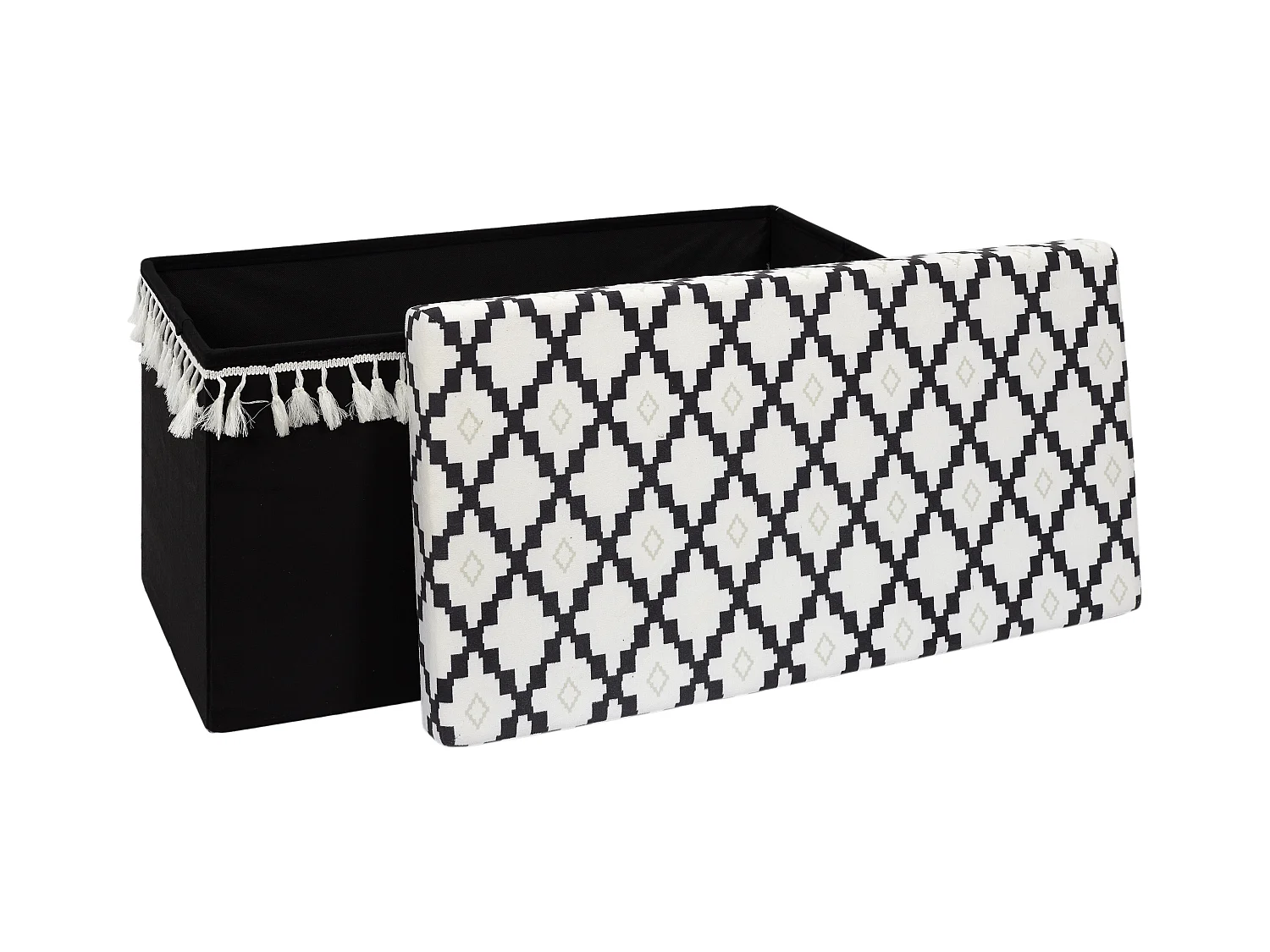 Coffre Banc Pliable Avec Pampille Mirage Noir, Blanc