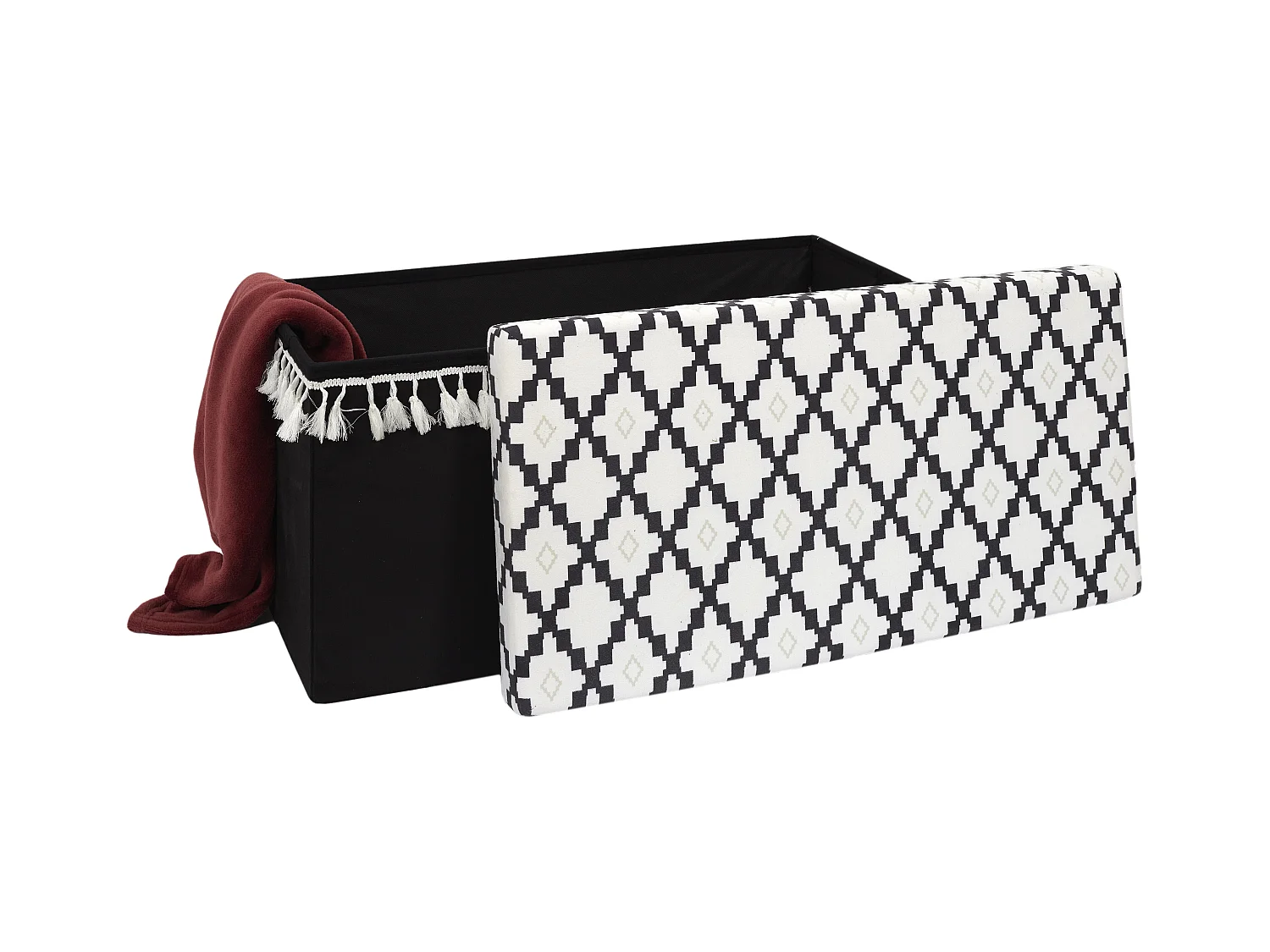 Coffre Banc Pliable Avec Pampille Mirage Noir, Blanc