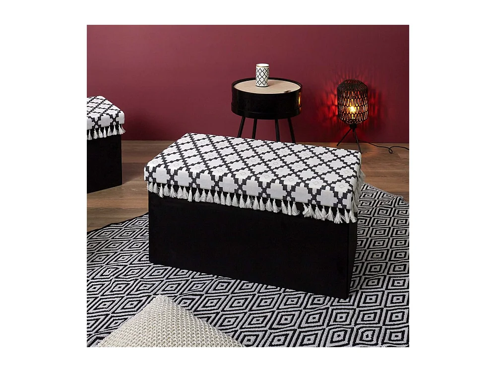 Coffre Banc Pliable Avec Pampille Mirage Noir, Blanc