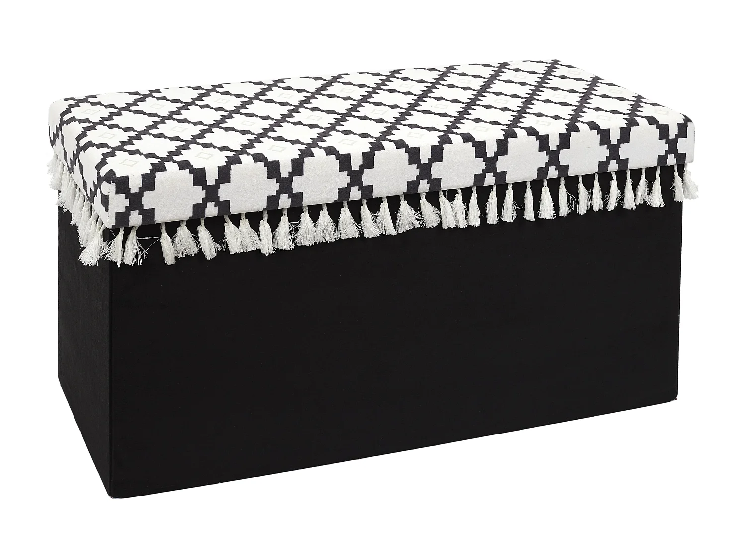 Coffre Banc Pliable Avec Pampille Mirage Noir, Blanc