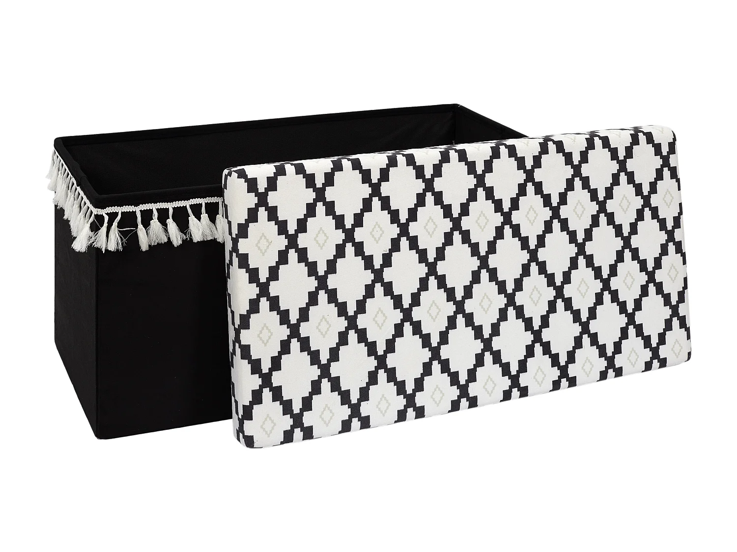 Coffre Banc Pliable Avec Pampille Mirage Noir, Blanc