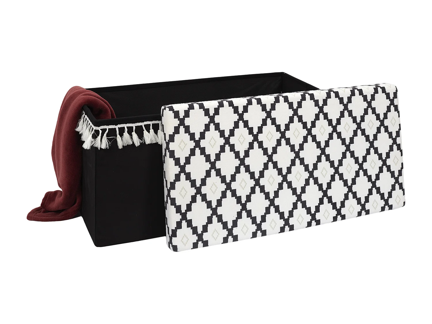 Coffre Banc Pliable Avec Pampille Mirage Noir, Blanc