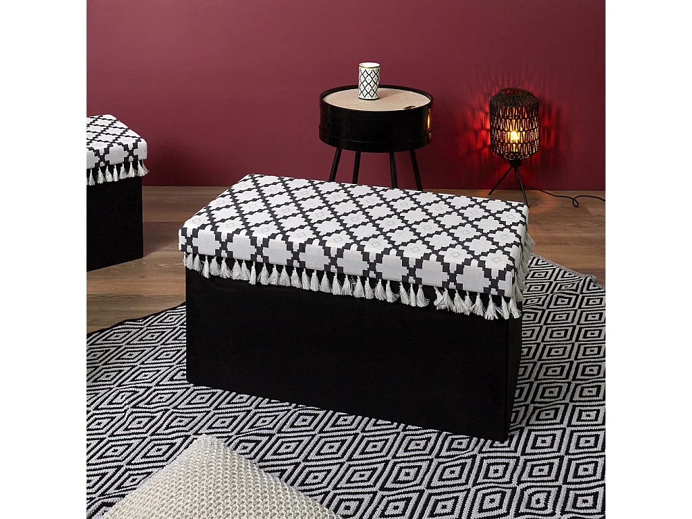 Coffre Banc Pliable Avec Pampille Mirage Noir, Blanc