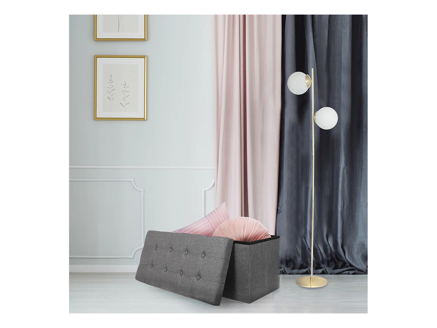 Coffre Banc Pliable Tissu Gris Fonce