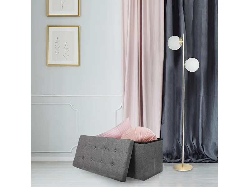 Coffre Banc Pliable Tissu Gris Fonce