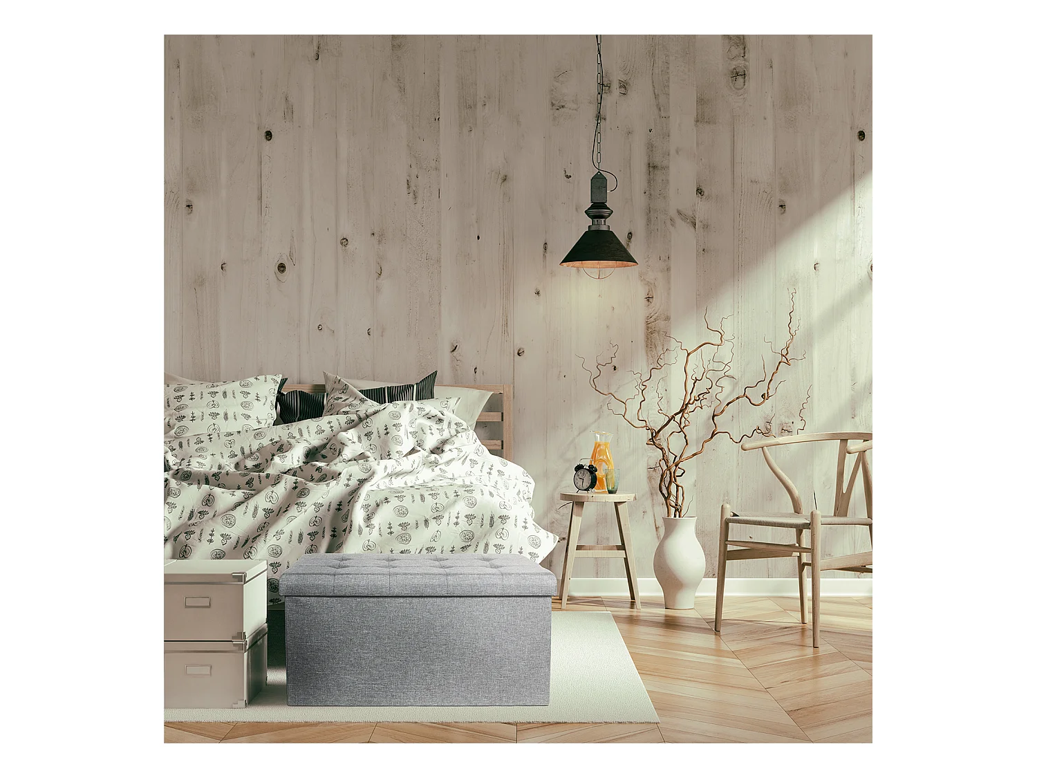 Coffre Banc Pliable Tissu Gris Clair Gris