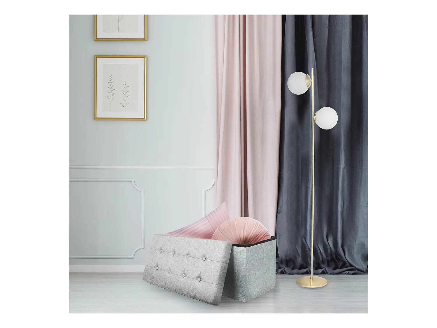 Coffre Banc Pliable Tissu Gris Clair Gris