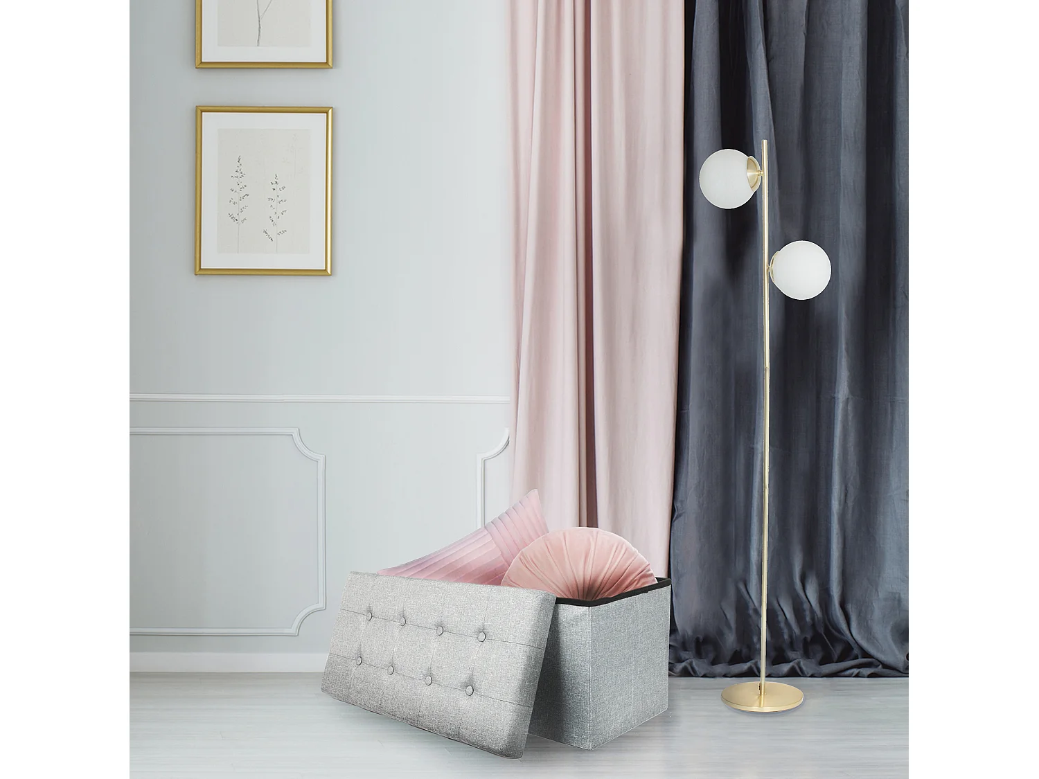 Coffre Banc Pliable Tissu Gris Clair Gris