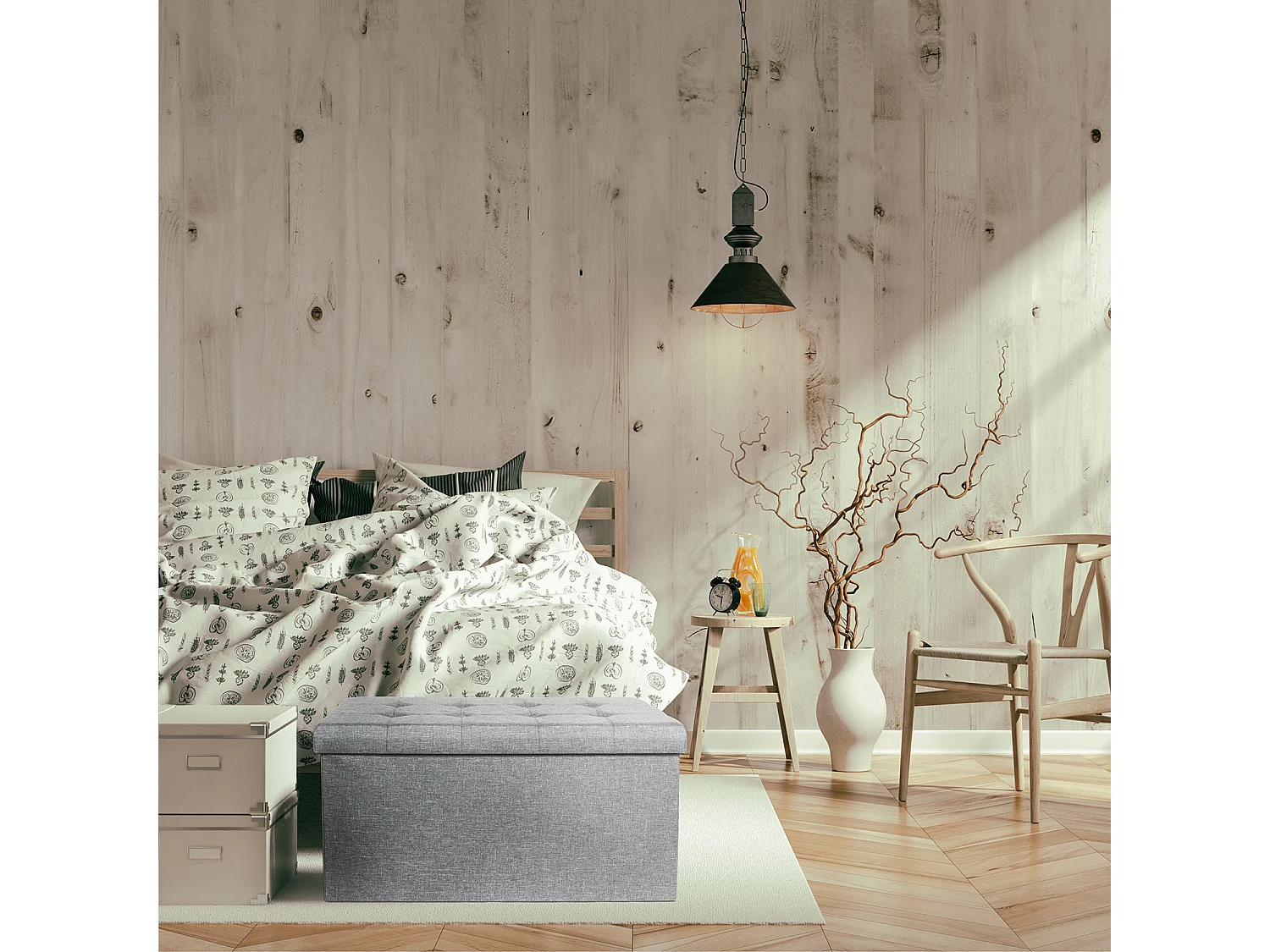 Coffre Banc Pliable Tissu Gris Clair Gris