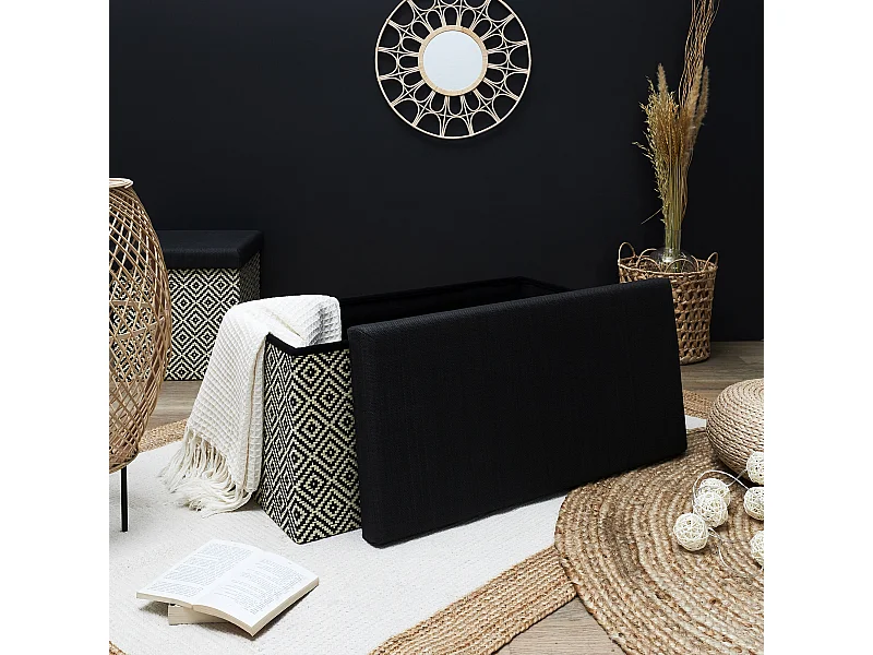 Coffre Banc Pliable Tresse Noir Noir