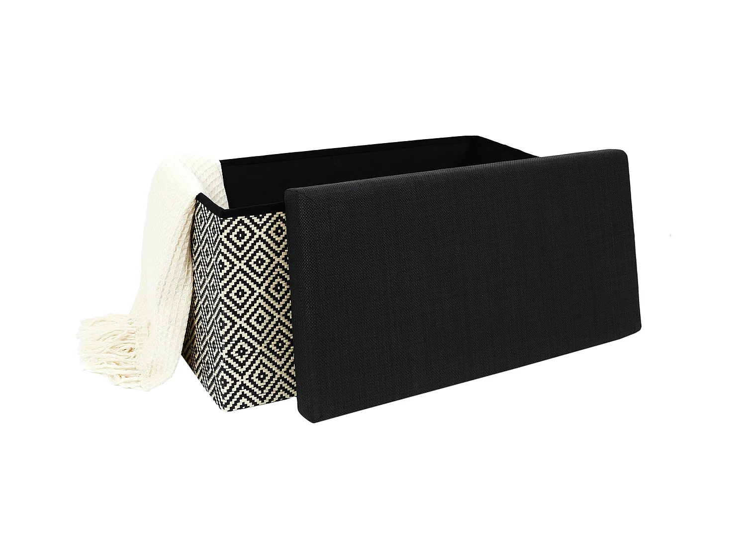 Coffre Banc Pliable Tresse Noir Noir