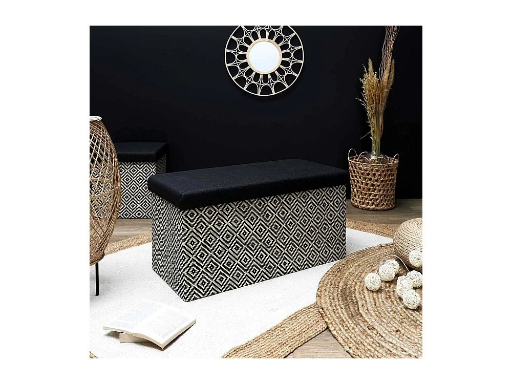 Coffre Banc Pliable Tresse Noir Noir