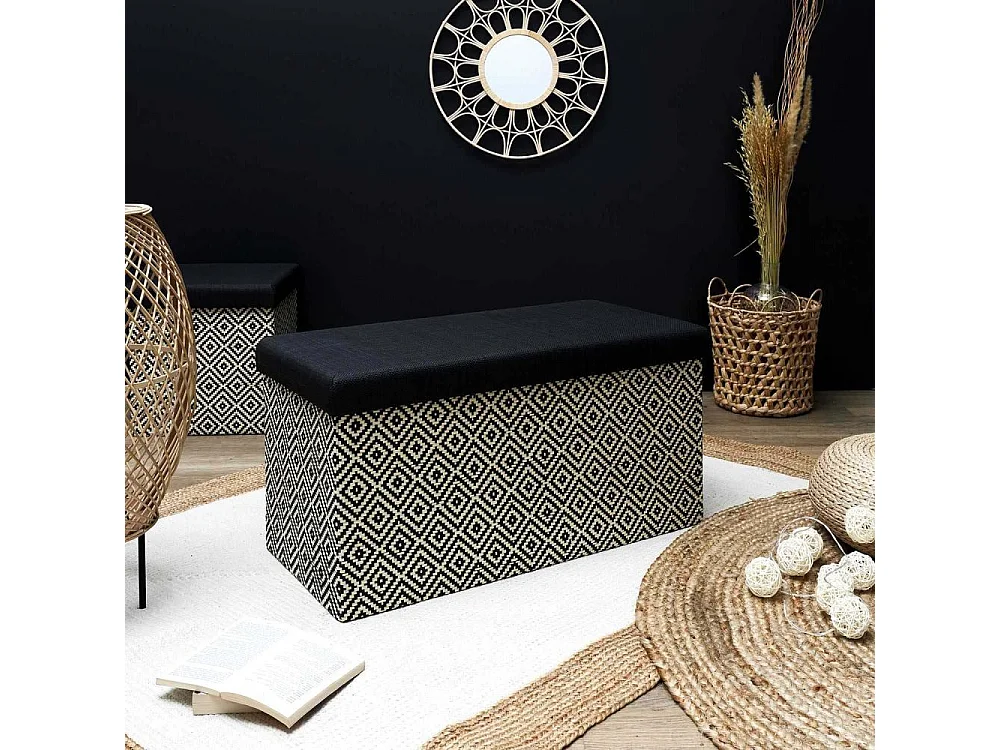 Coffre Banc Pliable Tresse Noir Noir