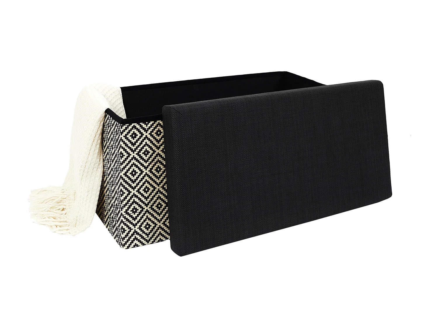 Coffre Banc Pliable Tresse Noir Noir