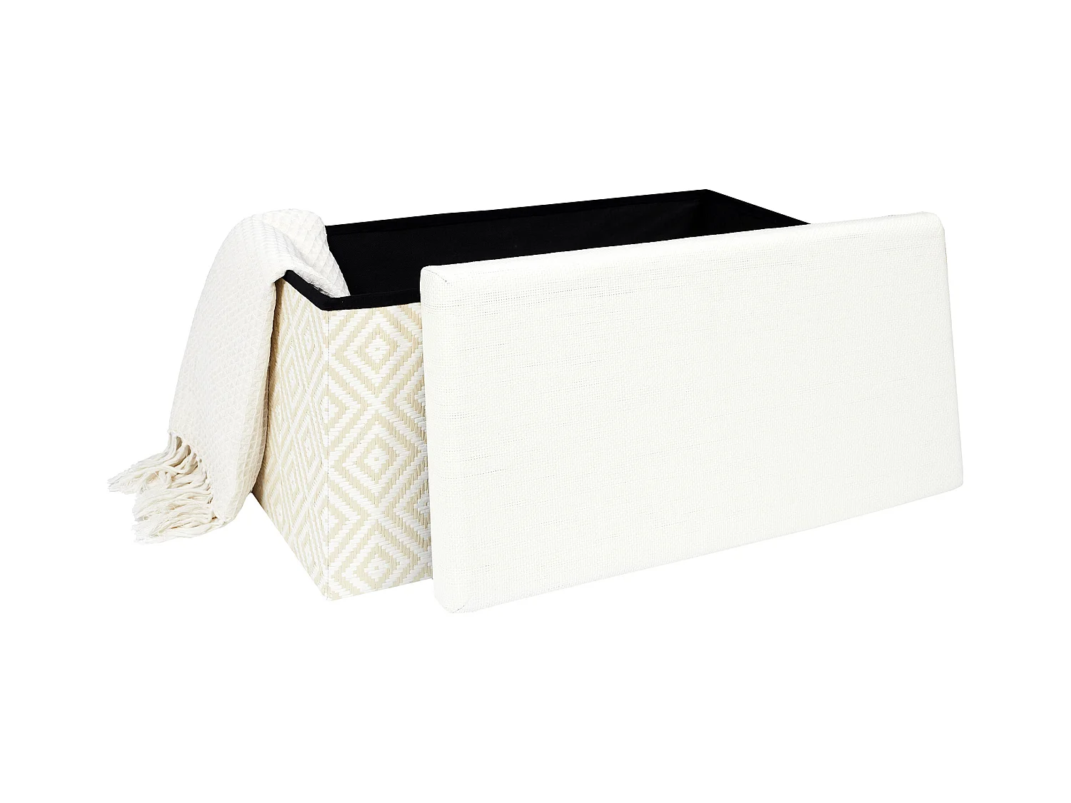 Coffre Banc Pliable Tresse Blanc Blanc, Marron