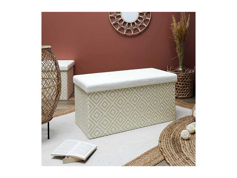 Coffre Banc Pliable Tresse Blanc Blanc, Marron