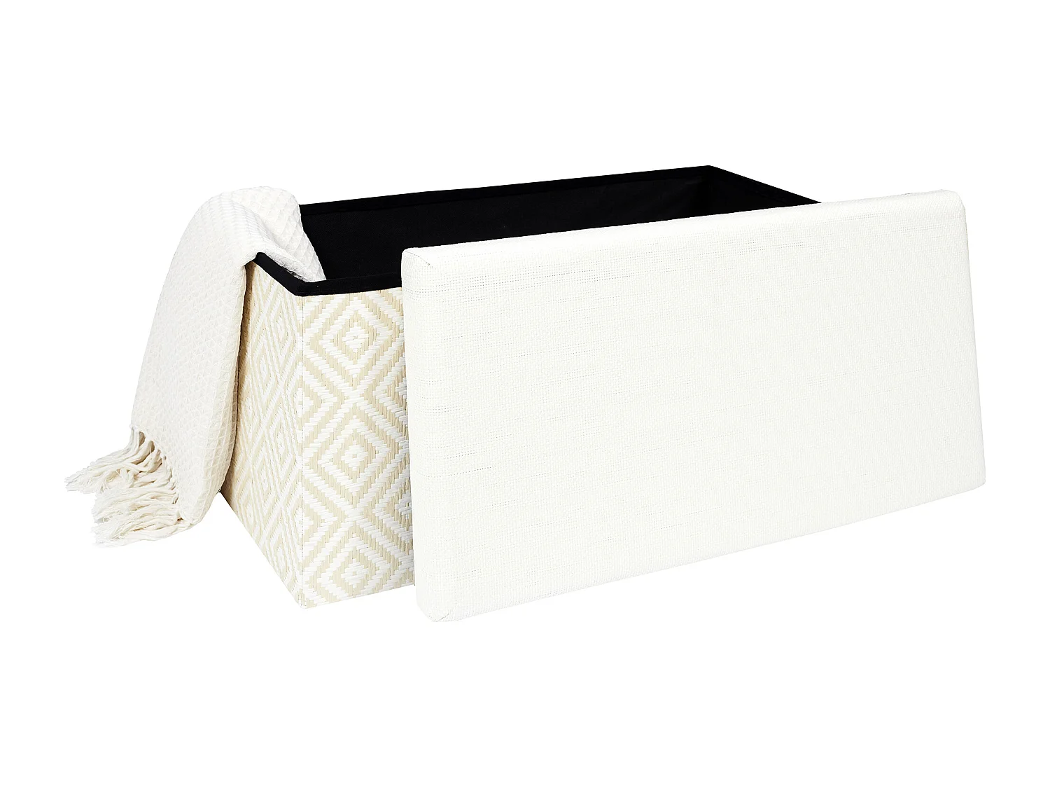 Coffre Banc Pliable Tresse Blanc Blanc, Marron