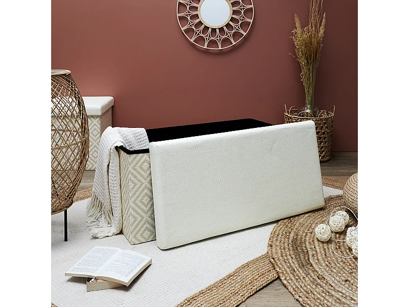 Coffre Banc Pliable Tresse Blanc Blanc, Marron