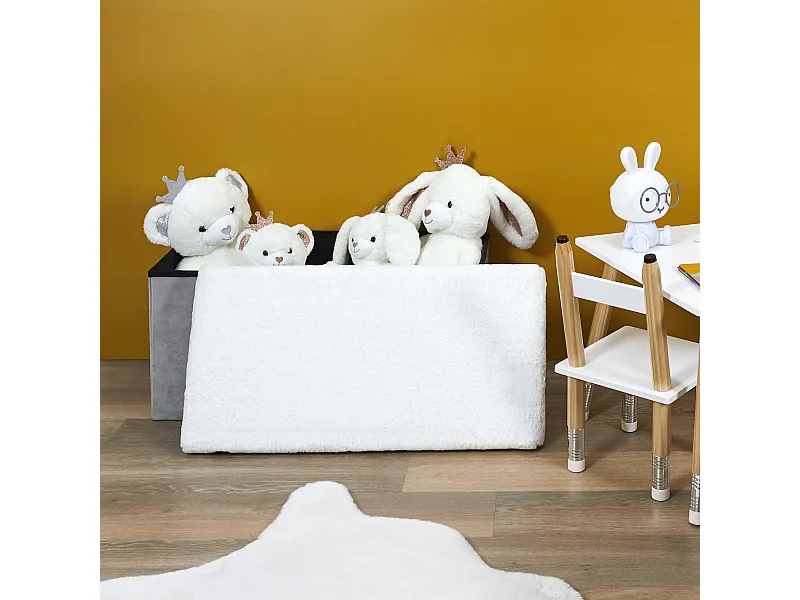 Coffre Banc Pliable Gris Imitation Fourrure Leo Gris, Blanc