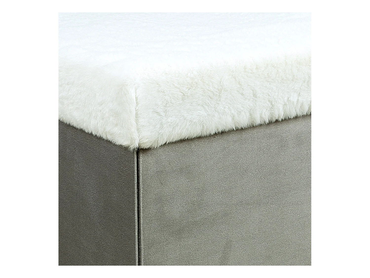 Coffre Banc Pliable Gris Imitation Fourrure Leo Gris, Blanc