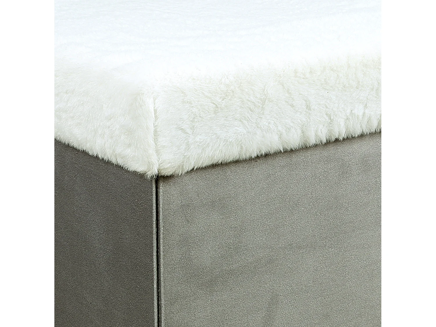 Coffre Banc Pliable Gris Imitation Fourrure Leo Gris, Blanc