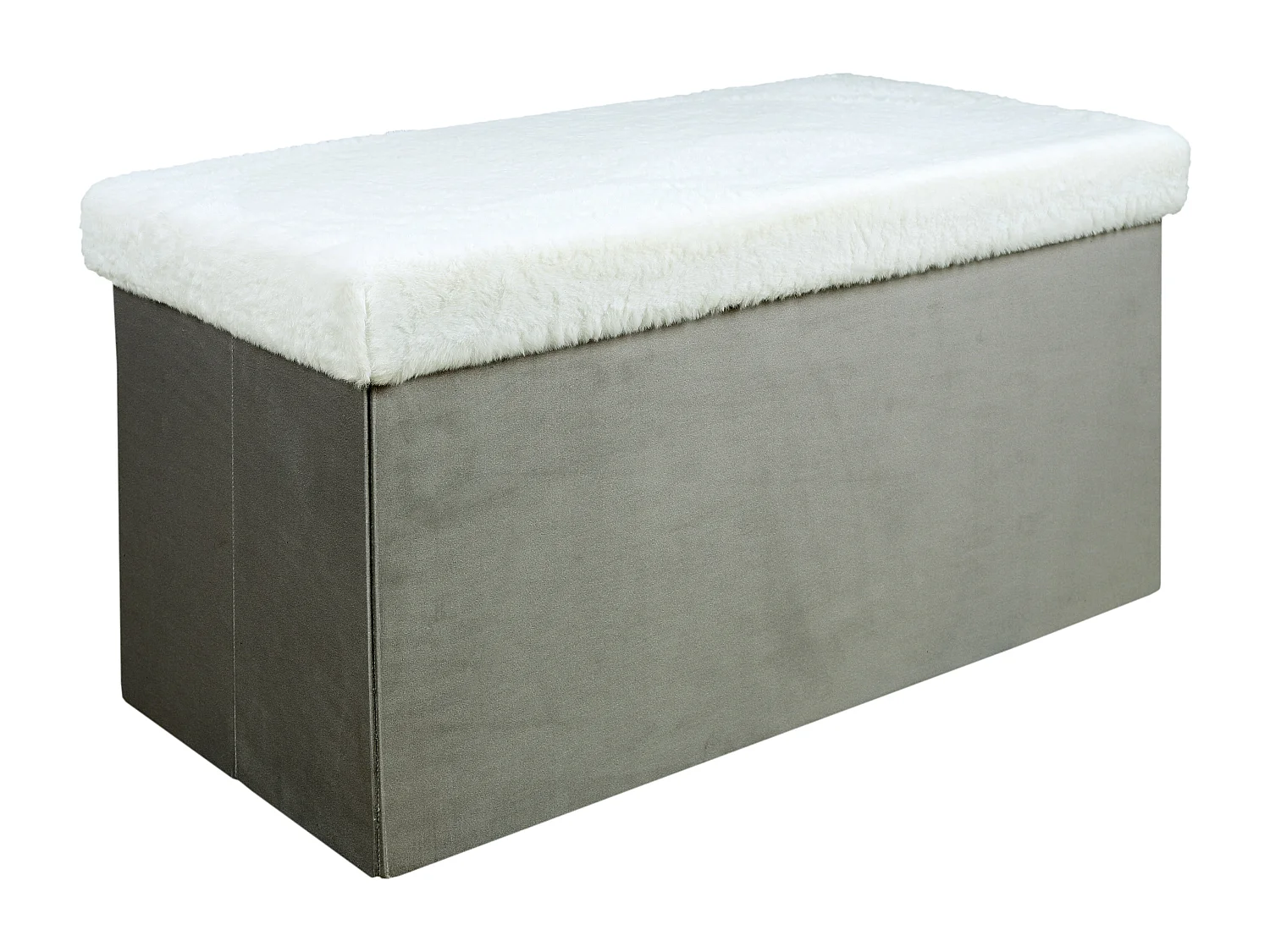 Coffre Banc Pliable Gris Imitation Fourrure Leo Gris, Blanc