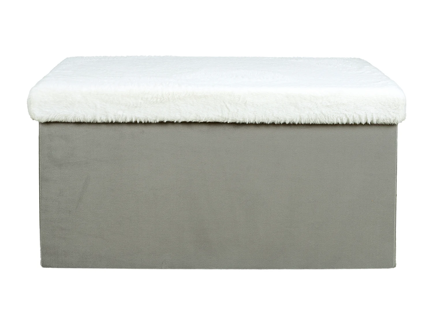 Coffre Banc Pliable Gris Imitation Fourrure Leo Gris, Blanc