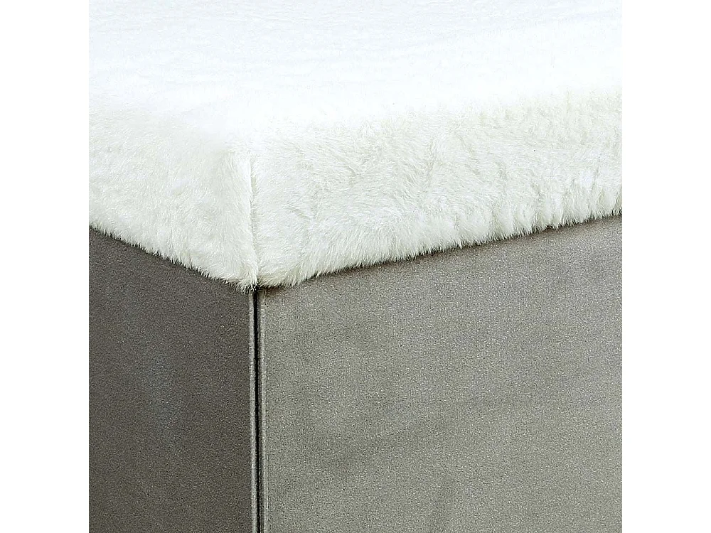 Coffre Banc Pliable Gris Imitation Fourrure Leo Gris, Blanc