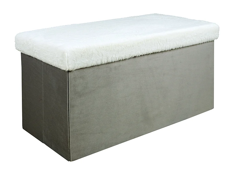 Coffre Banc Pliable Gris Imitation Fourrure Leo Gris, Blanc