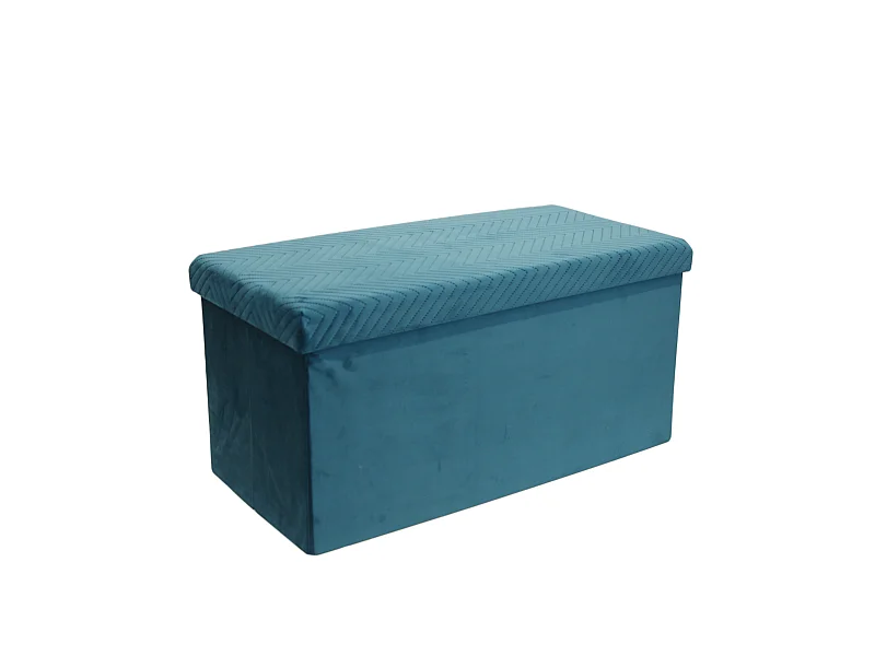 Coffre Banc Pliable Velours A Motif Bleu Bleu