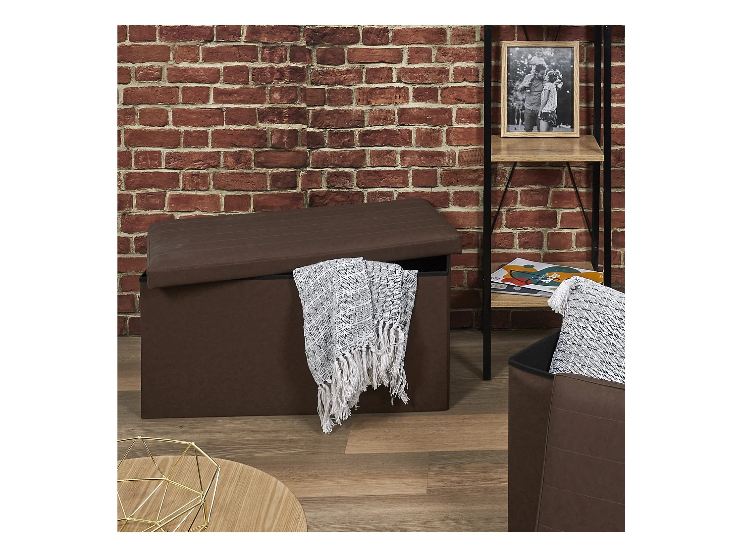 Coffre Banc Pliable Pu Marron Marron