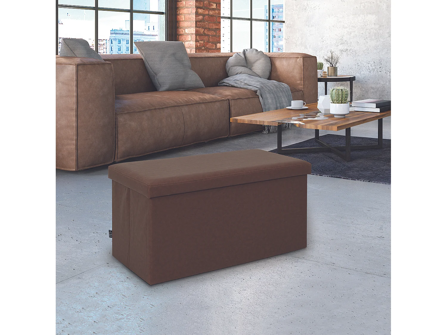 Coffre Banc Pliable Pu Marron Marron
