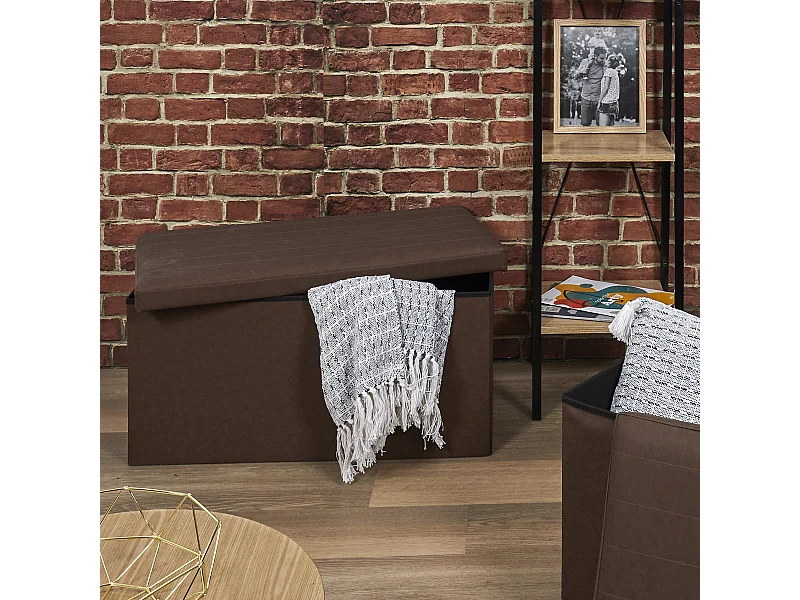 Coffre Banc Pliable Pu Marron Marron