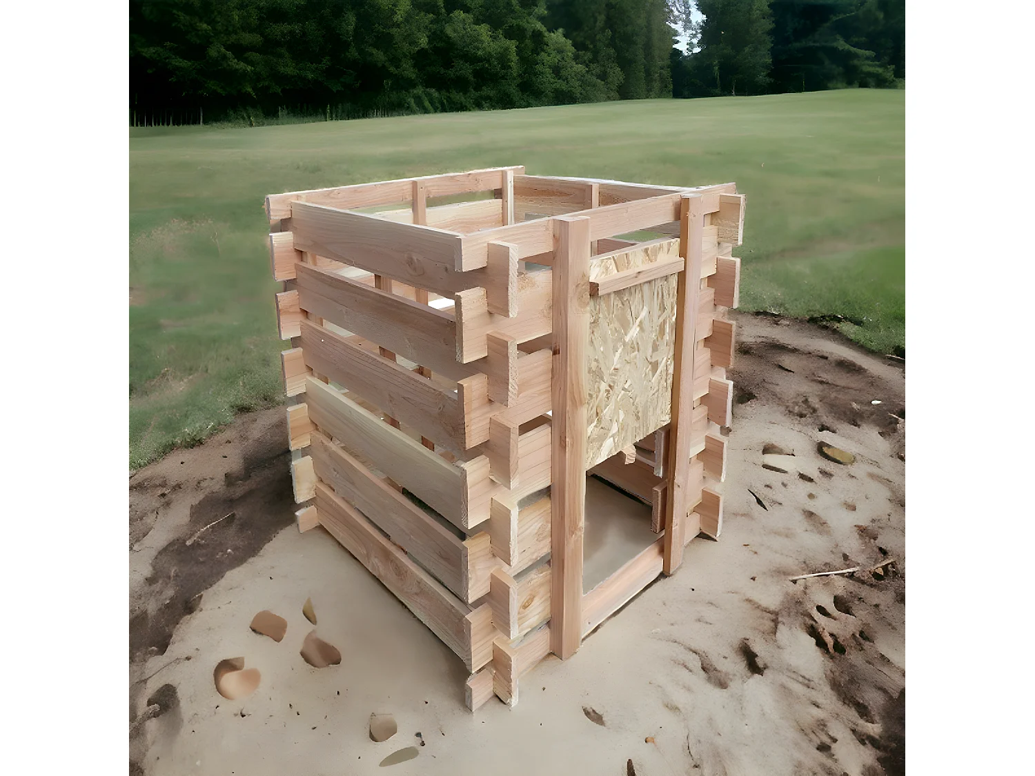Compostador de madera de abeto douglas natural de 379 litros