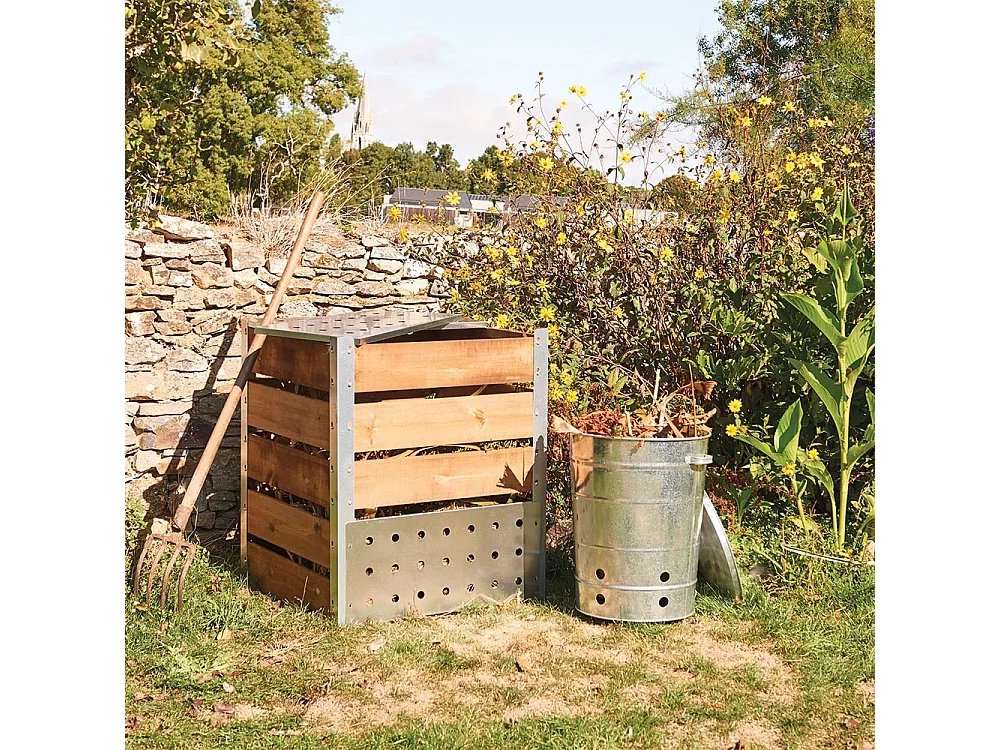 Silo de compost de acero y madera 470L