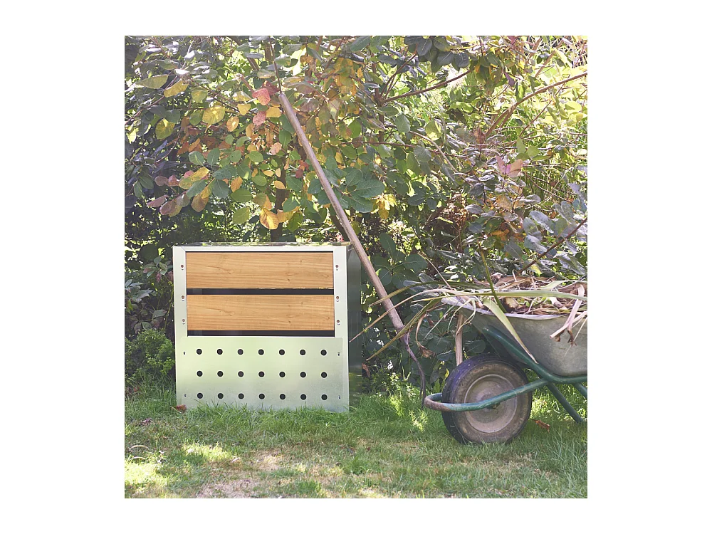 Bidone per il compost in acciaio e legno 200L