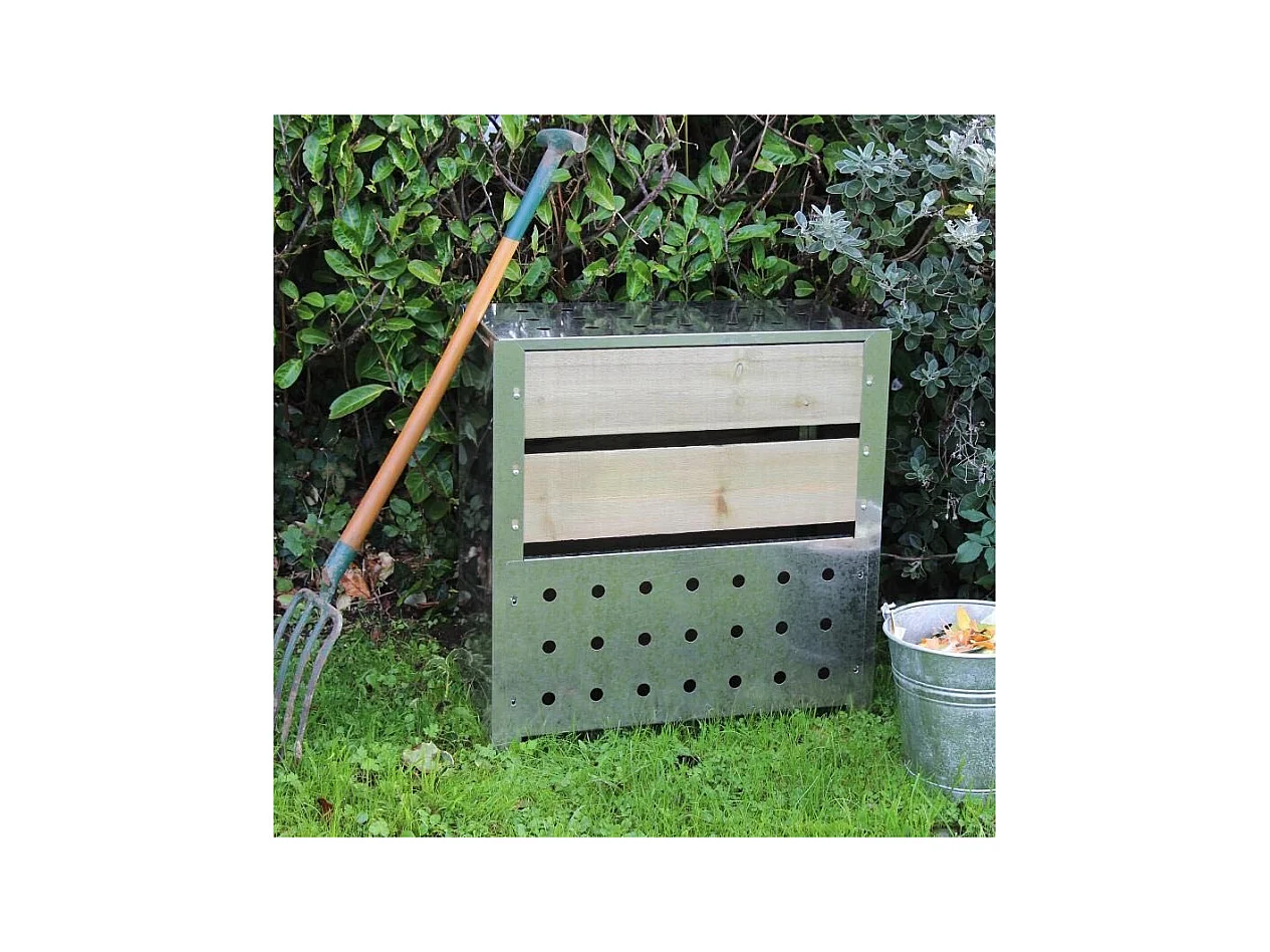 Bidone per il compost in acciaio e legno 200L
