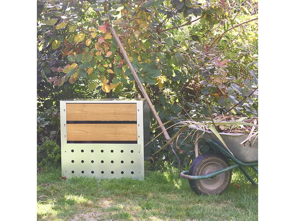 Cubo de compostaje de acero y madera 200L