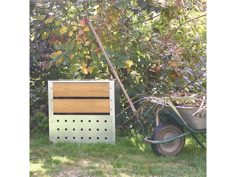 Cubo de compostaje de acero y madera 200L